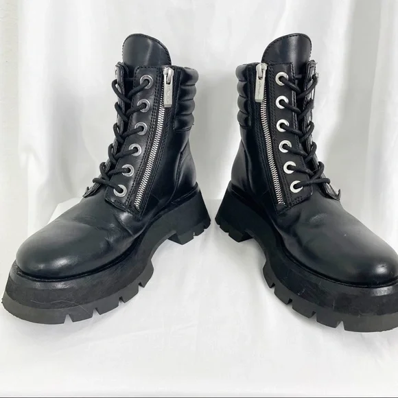 3.1 Phillip Lim Kate Lug Sole Double Zip Leather Combat Moto Boots Black Size 6